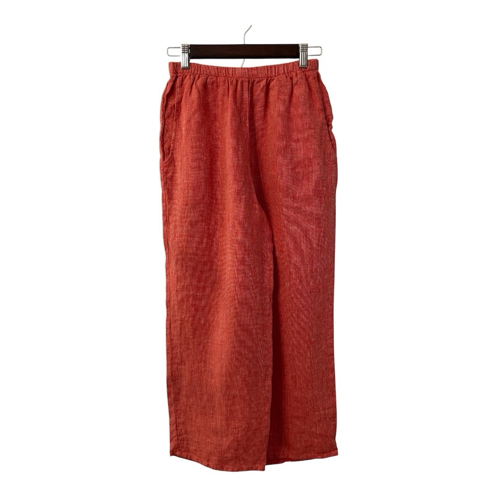 NEW Flax linen cropped pants P 4-6 orange pull on pockets lagenlook cottage boho